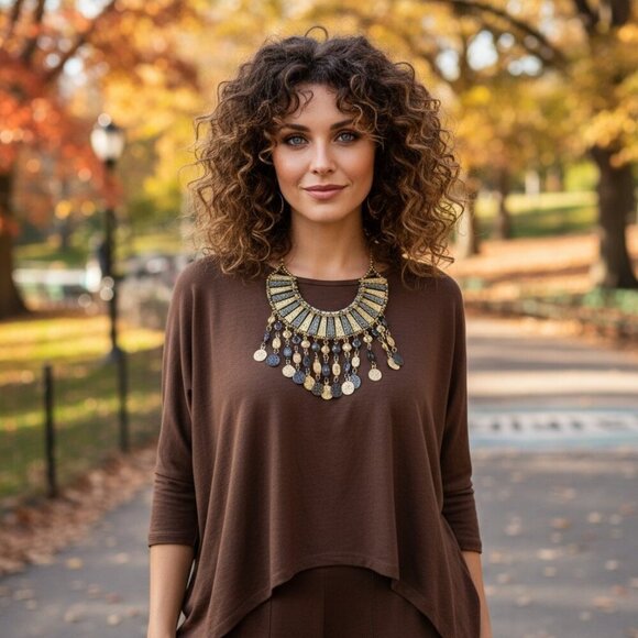 🆕️ Indian Boho Chic Gold-Toned Statement Bib Necklace | Artisan Masterpiece 🌿 - Picture 3 of 13